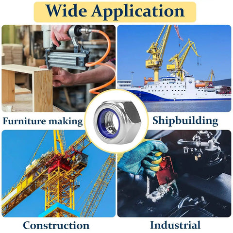 Applications of Nylon Insert Lock Nut Set, 140Pcs Metric Lock Nuts M3 M4 M5 M6 M8 M10 M12 Anti Loosening In 304 Stainless Steel