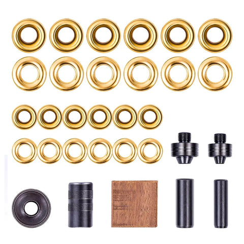 Solid Brass Grommet Kit With Three Eighths And One Half Inch Grommets Eyelets Setting Tool And Storage Box NH1003K displayed.