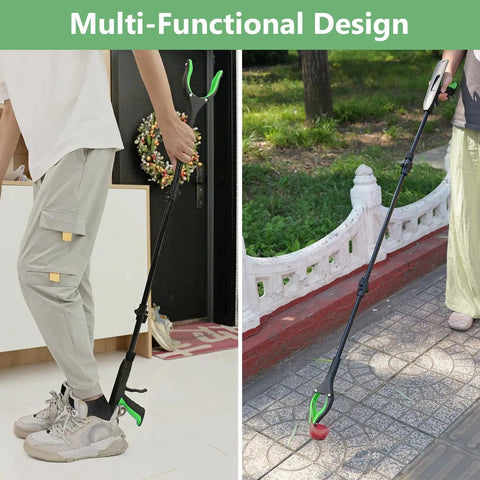 51 Inch Extra Long Grabber Reacher Tool With Foldable Design, Magnetic Tip, 360 Degree Rotating Anti Slip Claw in use indoors and outdoors