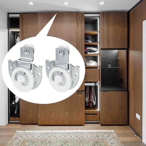 8 Pack Sliding Wardrobe Door Hardware Kit with galvanized steel construction, roller wheels, wood wardrobe, dual floor guides