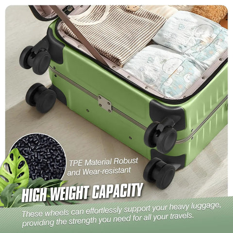Close-up of suitcase with 8 Pieces Luggage Wheel Replacement Set 55mm And 2.17 Inch Wear Resistant Suitcase Wheels For Double Wheel Compatibility