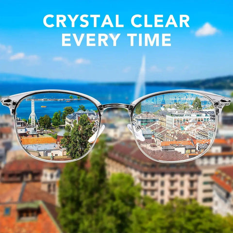 View through glasses showcasing streak-free clarity using Premium Microfiber Cleaning Cloths For Glasses Screens Cameras Phones 6x7 Inches.