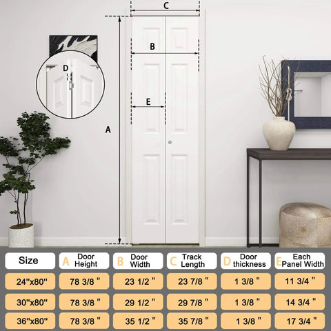 24 Inches By 80 Inches Bifold Barn Door With Hardware Kit, White Primed 6 Panel Hollow Core Interior Closet Door For Closets
