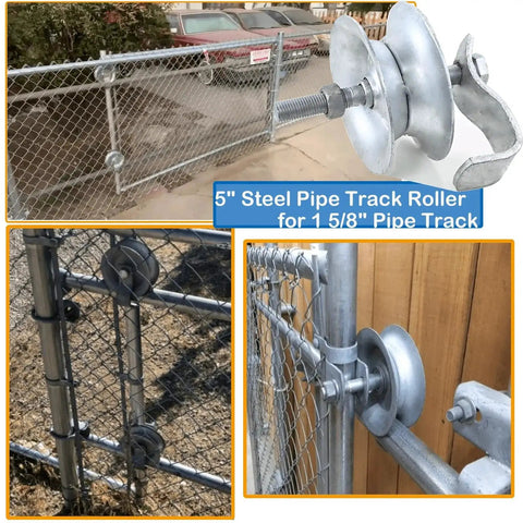 Five Inch Steel Pipe Track Gate Rollers For One And Five Eighth Inch Gate Frame Pack Of Two Sliding Gate Wheels Galvanized