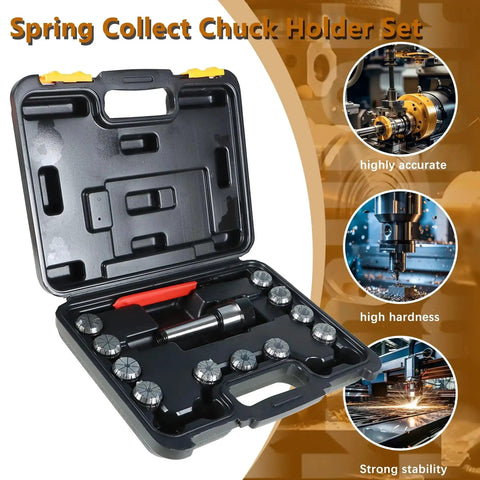 ER32 MT3 Spring Collet Chuck Holder Set With Eleven Collets From One Eighth To Three Quarters Inch And Wrench in a carry case