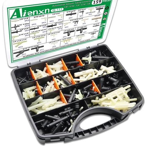 32 Sizes Vacuum Connector Kit For Cars And Trucks Nylon Vacuum Line Fittings Set open case view with assorted connectors