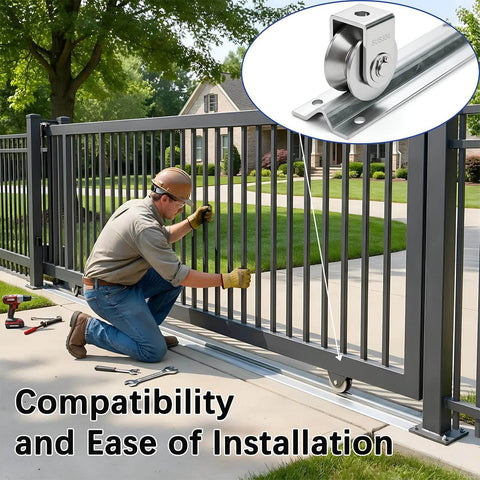 Installing Eight Foot Heavy Duty Inverted V Track For 1 Inch OD V Groove Rollers Sliding Gate System in driveway