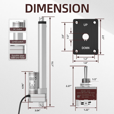 Dimensions of Heavy Duty 12V Linear Actuator 3000N 660 Lbs With 10 Inch Stroke And 5 Millimeters Per Second Speed Waterproof Electric Cylinder With Controller.