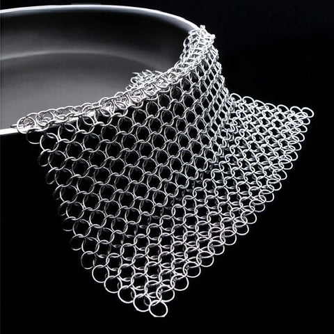 8x6 Inch Cast Iron Chainmail Scrubber for Safe Scratch Free Cleaning of Pre Seasoned Pans Griddles Barbecue Grills and Pots