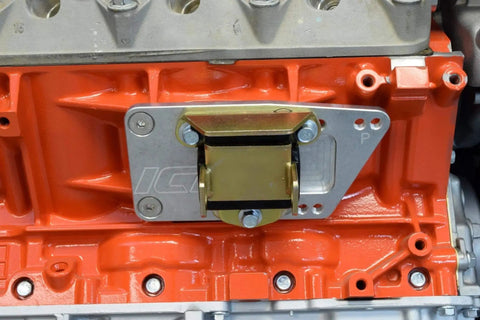 SBC To LS Engine Motor Mount Adapter Plates Universal Swap Bracket Kit installed on engine block