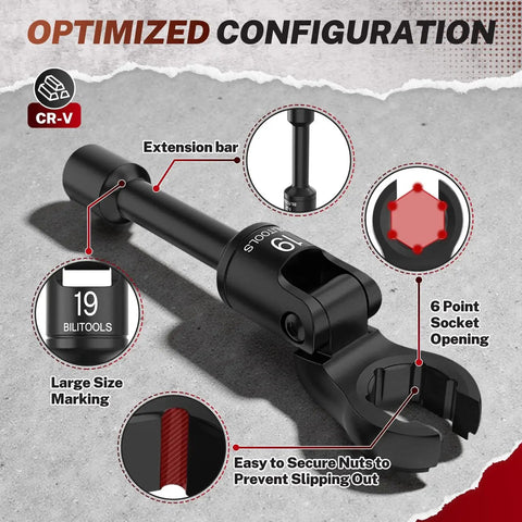 Detailed view of a chrome vanadium crowfoot line wrench with features labeled, part of the Six Piece Long Flex Head Crowfoot Line Wrench Set.