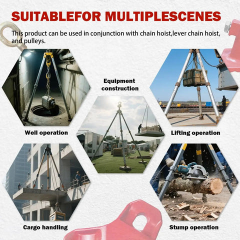 Multiple scenes using 4400 Lbs Tripod Head And Base Set With 360 Rotation Ring For Hand Chain Hoists for various operations