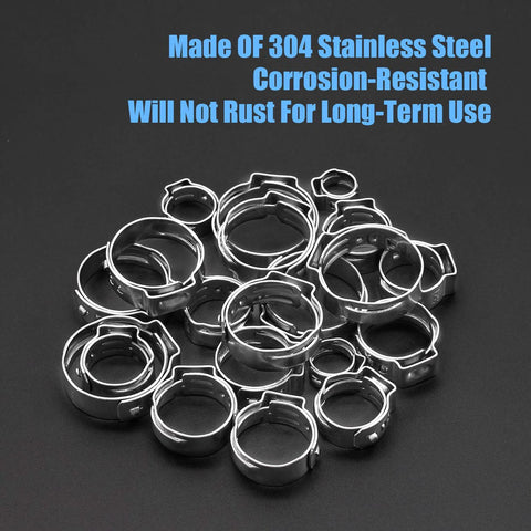 Hose clamps, 90-piece set, 6–21mm, 304 stainless steel, single-ear, automotive hardware