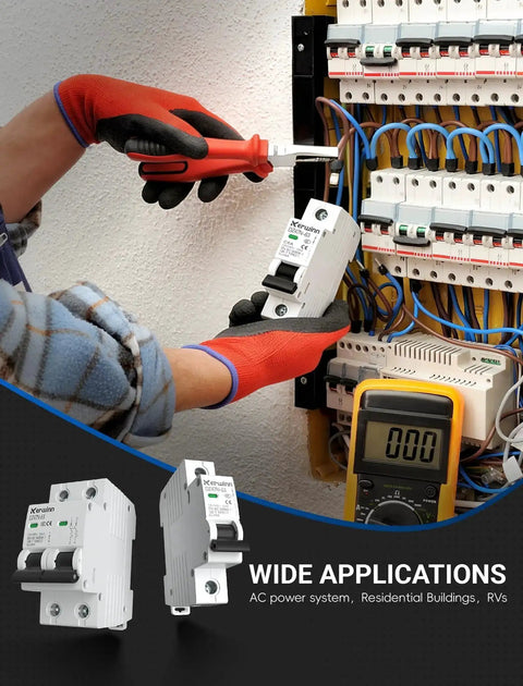 Two Pole 32A AC Miniature Circuit Breaker DIN Rail Mount 120V To 240V 50 60 Hz Flame Retardant Shell With Large Visualization Window