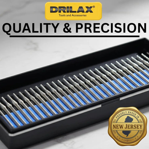 30-Piece 1mm Diamond Drill Bits Set With 1/8 Inch Shank For Dremel Rotary Tools in black case, top view