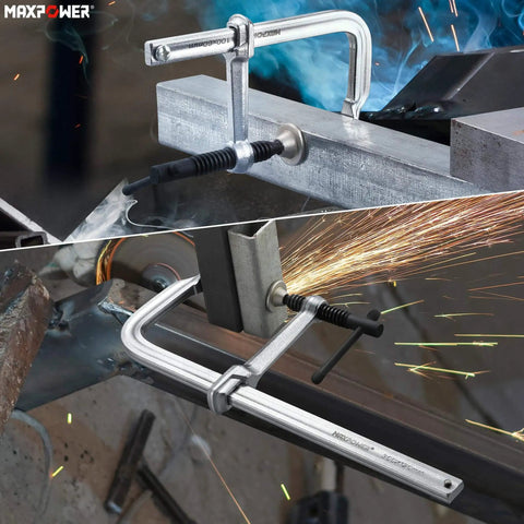 Light Duty F Clamp Set With 4In, 8In, 8In, And 12In Jaw Openings, Up To 580 Lbs Per Clamp used in woodworking and metalworking.