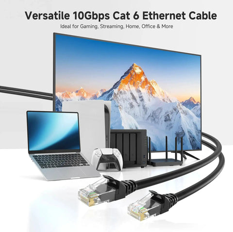 10Gbps Snagless Cat6 Ethernet Cable 5ft Multi Color Set for Fast LAN Connections with devices and cables displayed