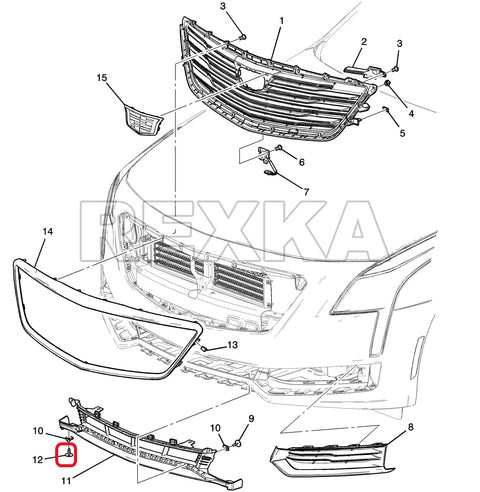 Diagram showing installation of bumper using 20 Piece Fender Liner Splash Shield Bolt Set For GM Cars Including Chevrolet Camaro