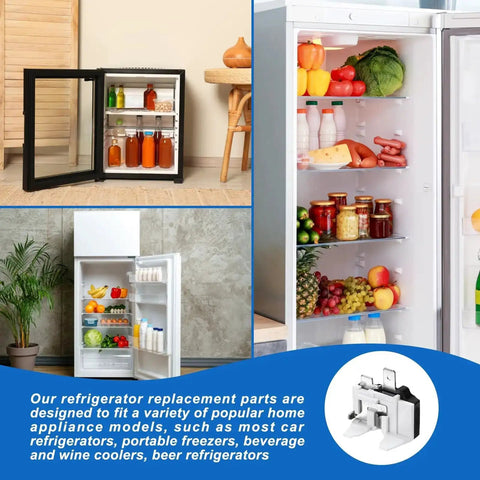 Open beverage coolers with fruits and drinks, showcasing Three Pack Refrigerator Overload Protectors One Quarter Horsepower Thermal Overload Switches.