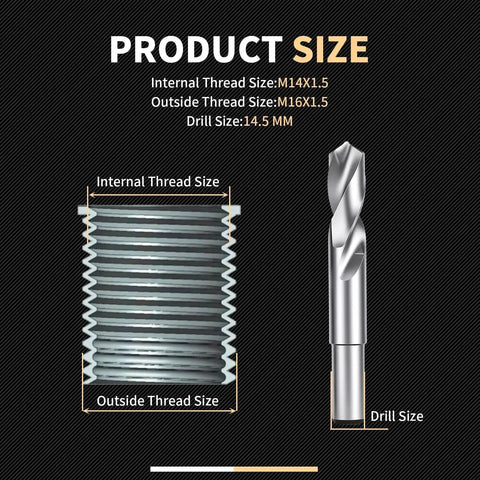 M14X1.5 Thread Repair Kit With Stainless Steel Inserts Ten Pieces Includes Drill Tap Counterbore Install Driver And Guides In An EVA Box