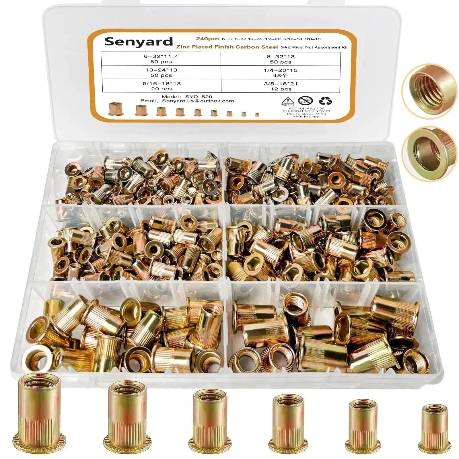 Rivet Nut Assortment Kit 240 Pcs Six Sizes 6-32 8-32 1...