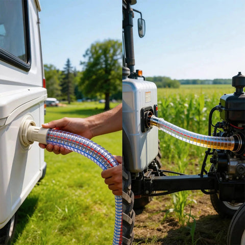 Beefy Ten Foot Steel Wire Reinforced PVC Vacuum Hose With One And Quarter Inch Inner Diameter And One And Half Inch Outer Diameter in use