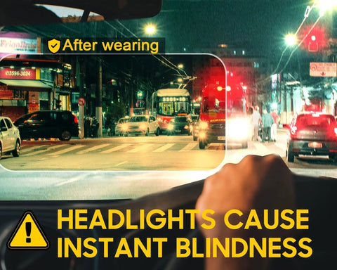 Night Vision Driving Glasses With Polarized Yellow Lenses For Low Light Driving showing reduced glare from headlights