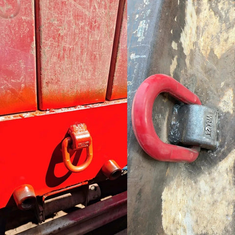 2 Ton Heavy Duty Welded Lifting Ring D Ring Lifting Attachment G80 Alloy Steel Forged Ring installed on a red truck