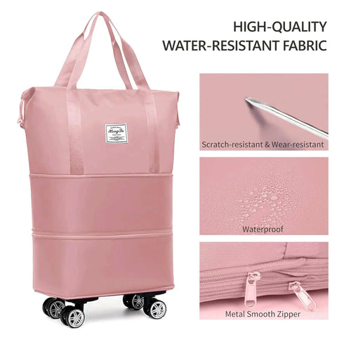 Expandable Foldable Duffel Bag With Detachable Rolling Wheels Converts From Wheeled Luggage To Carry On Tote Ultra Large Capacity