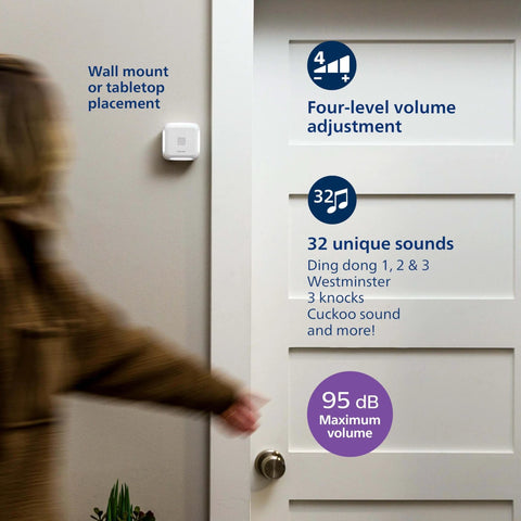 Woman installing Wireless Security Doorbell Kit With Realistic Decoy Cam And Motion Activated Light, 150 Feet Range, 32 Chime Sounds