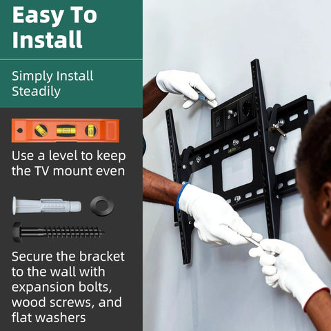 Installing TV Wall Mount Hardware Kit With M8x65mm Lag Bolts 6 Pcs Washers 6 Wall Anchors And 1 Bubble Level For Wood Stud Brick Concrete Drywall Installation Secure Fastening And Easy Setup For Quick Start