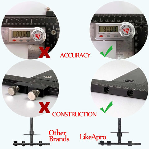 Basic Black Aluminum Alloy Cabinet Hardware Jig For Effortless Handles Pulls Knobs And Hinge Installations Hand Calibrated For Precision And Consistent Results In Cabinet Upgrades shown with accuracy and construction comparison against other brands.
