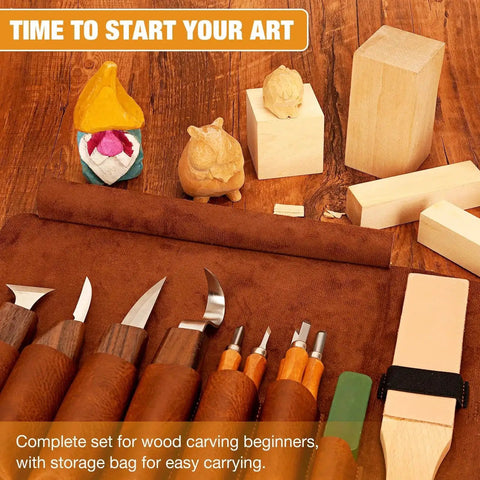 24 Piece Wood Carving Kit With Easy Storage Bag For Beginners Do It Yourself Whittling Set Includes tools and templates