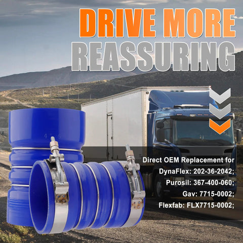 Ailbiuko blue silicone charge air hose kit with 4 in ID hump hoses and T-bolt clamps for semi trucks, 4 pcs
