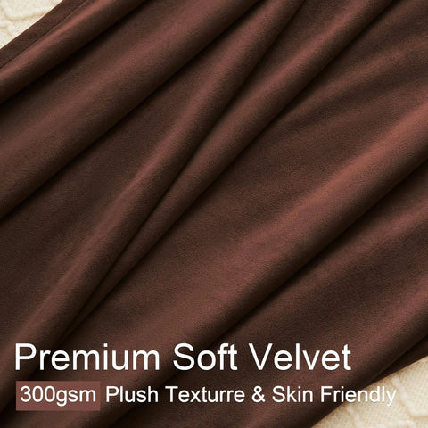 Close-up of Luxury Velvet Blackout Curtains 96 Inches Long In Brown Tan Terracotta with soft, plush texture and skin-friendly fabric.