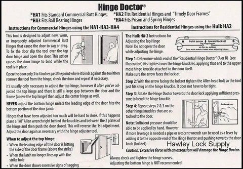 HA1 Hinge Repair Tool Six Pack Instructions for 4.5 x 4.5 Non Ball Bearing Hinges, DIY Guide, USA Made