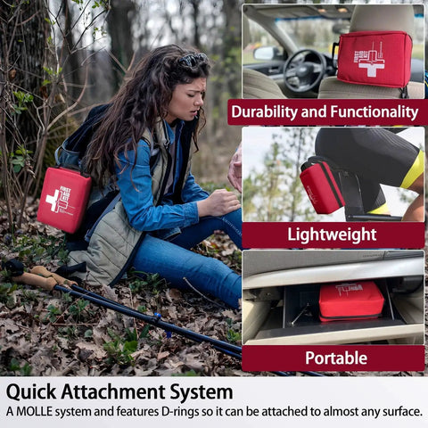 Pro Trauma First Aid Kit With Labeled Compartments And Molle System for car road trips hiking camping backpacking traveling emergency gear