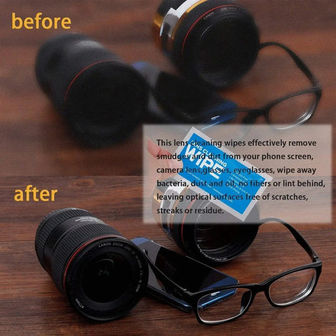 Before and after cleaning with Pre Moistened Streak Free Monitor Wipes For Screens Glasses Lenses And Devices