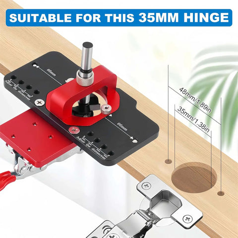 35mm Hinge Jig for Cabinet Doors, Precision Drilling Guide, Rugged Aluminum Alloy Build, easy woodworking installation tool