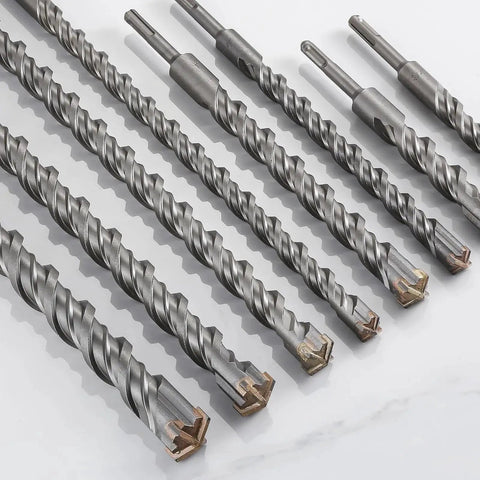 Five Piece Wensilon Concrete Drill Bit Set For Masonry Pros Three Eighths Inch To Four Inch Cross Type Double Thread Carbide Bits For Concrete Brick Cement Walls And Stone Hammer Drill Applications