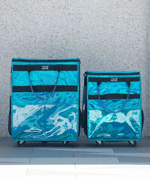 Glitter Blue Rolling Grocery Tote With Wheels And Zipper Covered 8 Pocket Organizer Foldable Durable Tote Medium Size