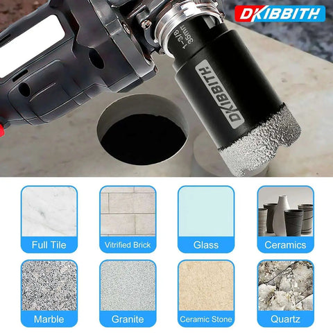 Dry Diamond Core Drill Bits One And Three Eighths Inch Tile Hole Saw for Porcelain Ceramic Tile Marble Brick in use with angle grinder