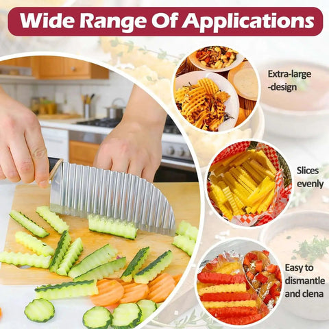 Person using Large Crinkle Cutter Wave Potato Slicer for Easy Fries and Chips with Stainless Steel Blade and Comfortable Handle by Jayvar