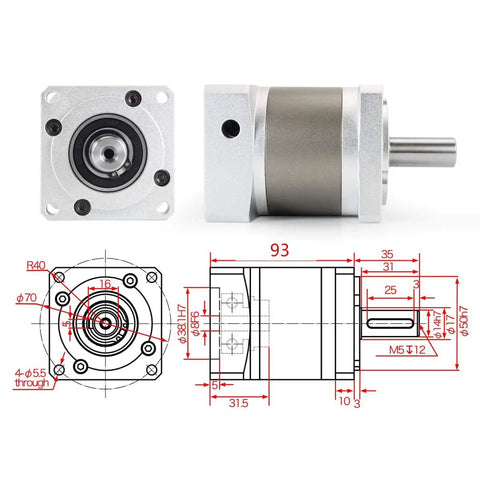 NEMA 23 Stepper Motor Planetary Gearbox Speed Reducer 50:1 IP65 With 7 Arc-Min Backlash 8mm Shaft 57mm Flange 3000 RPM diagram