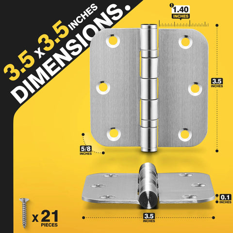 Amazon KOLET ball bearing door hinges, 3.5-inch, brushed nickel, 5/8 radius, non-removable pin, 3-pack