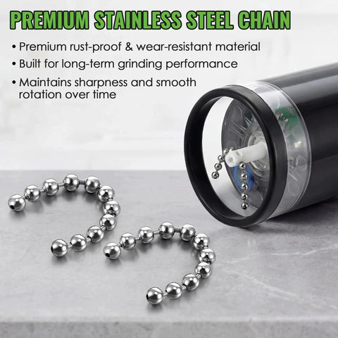 2 Pack Ball And Chain Replacement For Wakit Grinders And Mini Wakit, durable stainless steel bead chain beside a grinder on a table