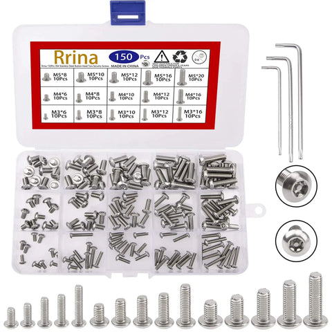 304 Stainless Steel Button Head Torx Security Screws Tamper Resistant Assortment Kit 150 Pcs M3 M4 M5 Includes T10 T20 T25 Wrenches