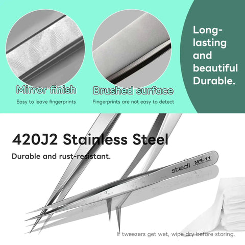 Ultra Precision Stainless Steel Tweezers Set With Two Pieces For Gundam And Scale Models, features 420J2 steel and mirror finish.