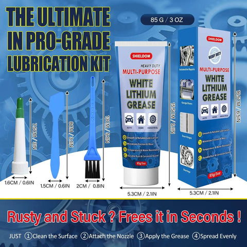 White Lithium Grease Multi Purpose Waterproof Lubricant For Hinges Bearings Gears Track Rails Go To Choice For Marine Auto Industrial And Household Use 3oz 85g Delivers Long Lasting Smooth Operation And Quiet Performance tube with packaging and application tools