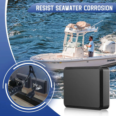 No Drill Transducer Mounting Kit With Adhesive Plate for 25mm sensors, shown on boat, marine use, black, easy install.